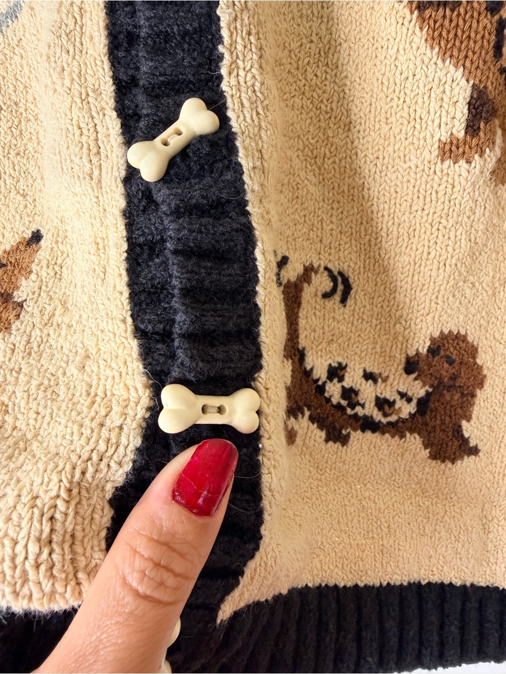 Talbots Vintage Animal Motif Knit Cardigan Novelty Bone Toggle sweater - Picture 3 of 7
